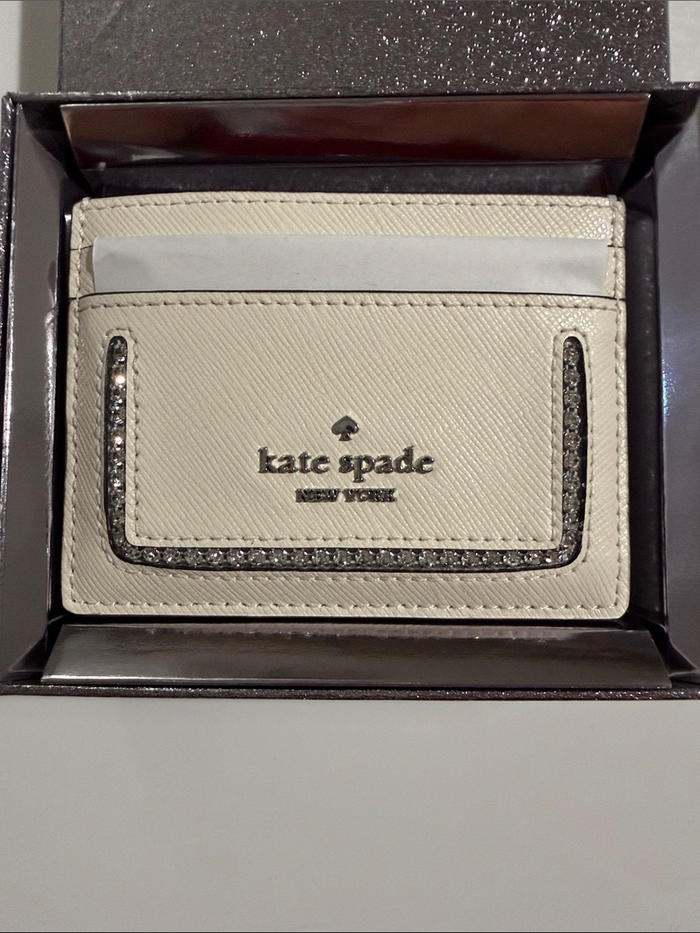kate spade Cream Leather Card & Key Pocket with Crystal Accent - Picture 2 of 16